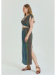 Navy Blue Plus Size Skirt with Elastic Waist and Slit 4625